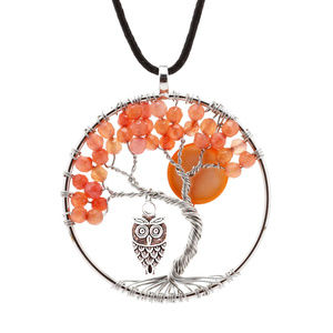 Wrap Rock Crystal stone Tree of Life Necklace J146